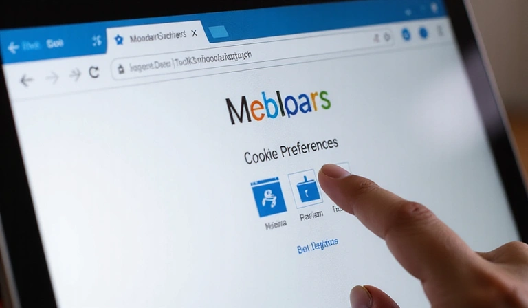Hand clicking on a browser settings icon, symbolizing cookie management