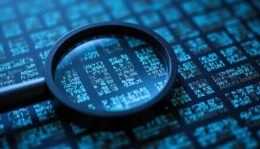 Magnifying glass inspecting digital data packets, symbolizing cookie analysis