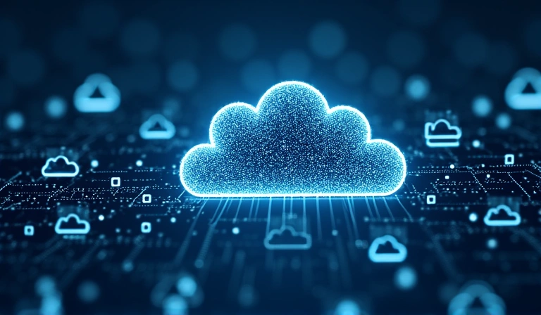 Cloud computing network with interconnected nodes, symbolizing scalability