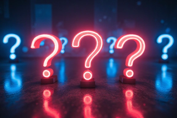 Question marks glowing in a digital space, symbolizing FAQs