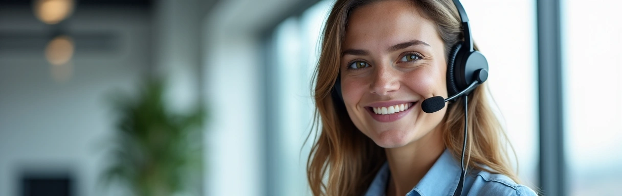 Customer support representative with headset